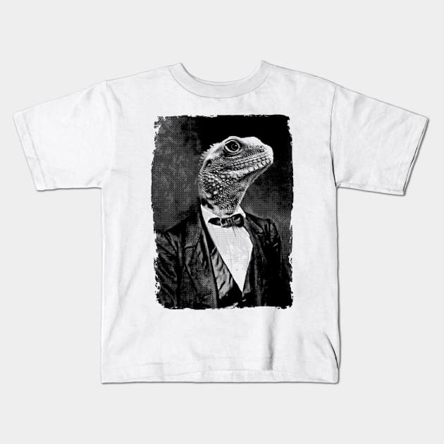 Lizard Person Portrait Kids T-Shirt by UselessRob